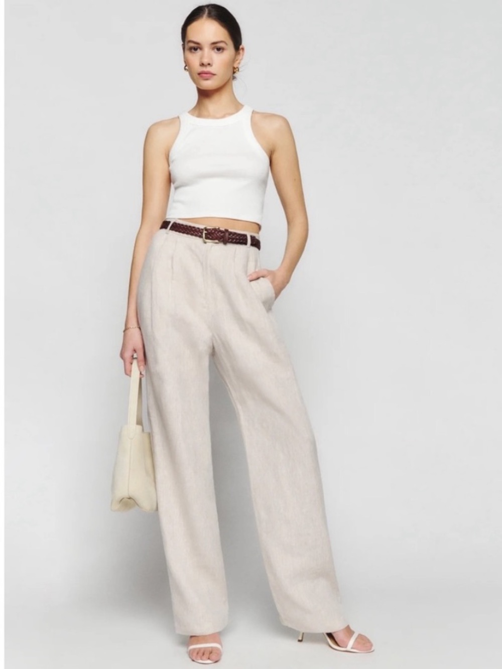 Reformation Mason Linen High Rise Wide Leg Pleated Pant Beige Women 2 Like New - Picture 2 of 16